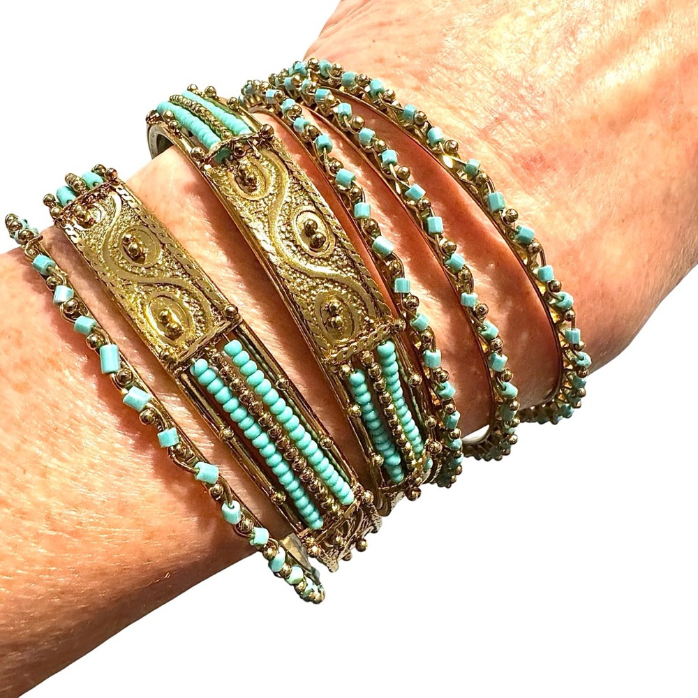 Faux turquoise bangle set of six bracelets